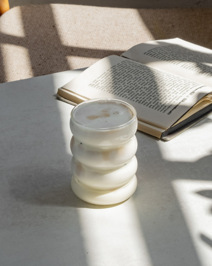 Modern Bubble Glass with unique 4-ring shape. 300ml capacity, dishwasher safe. Perfect for water, juice & entertaining. Comfortable ergonomic design.