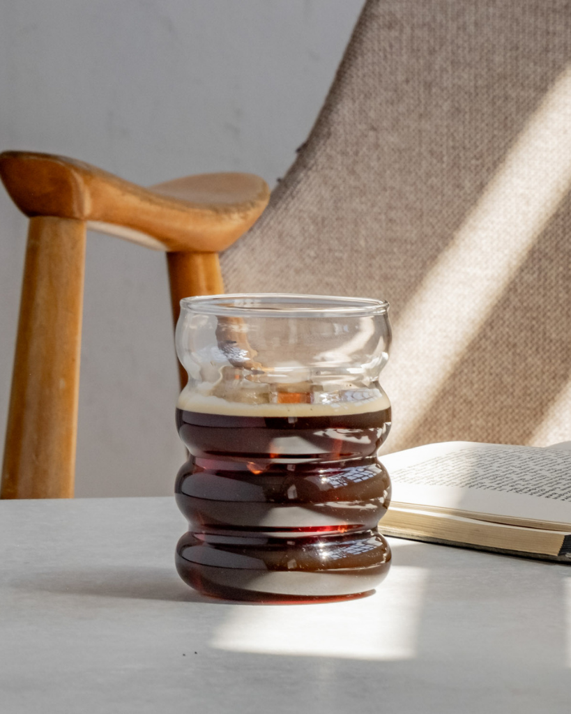 Modern Bubble Glass with unique 4-ring shape. 300ml capacity, dishwasher safe. Perfect for water, juice & entertaining. Comfortable ergonomic design.