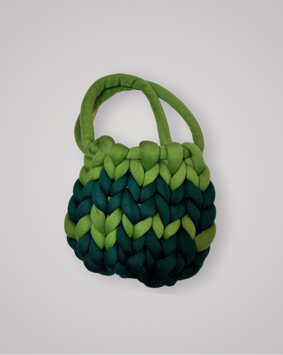 Hand-crocheted chunky yarn bag in a soft green colour