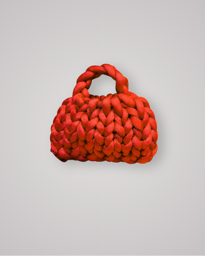 Hand-crocheted chunky yarn bag in a soft santa baby colour